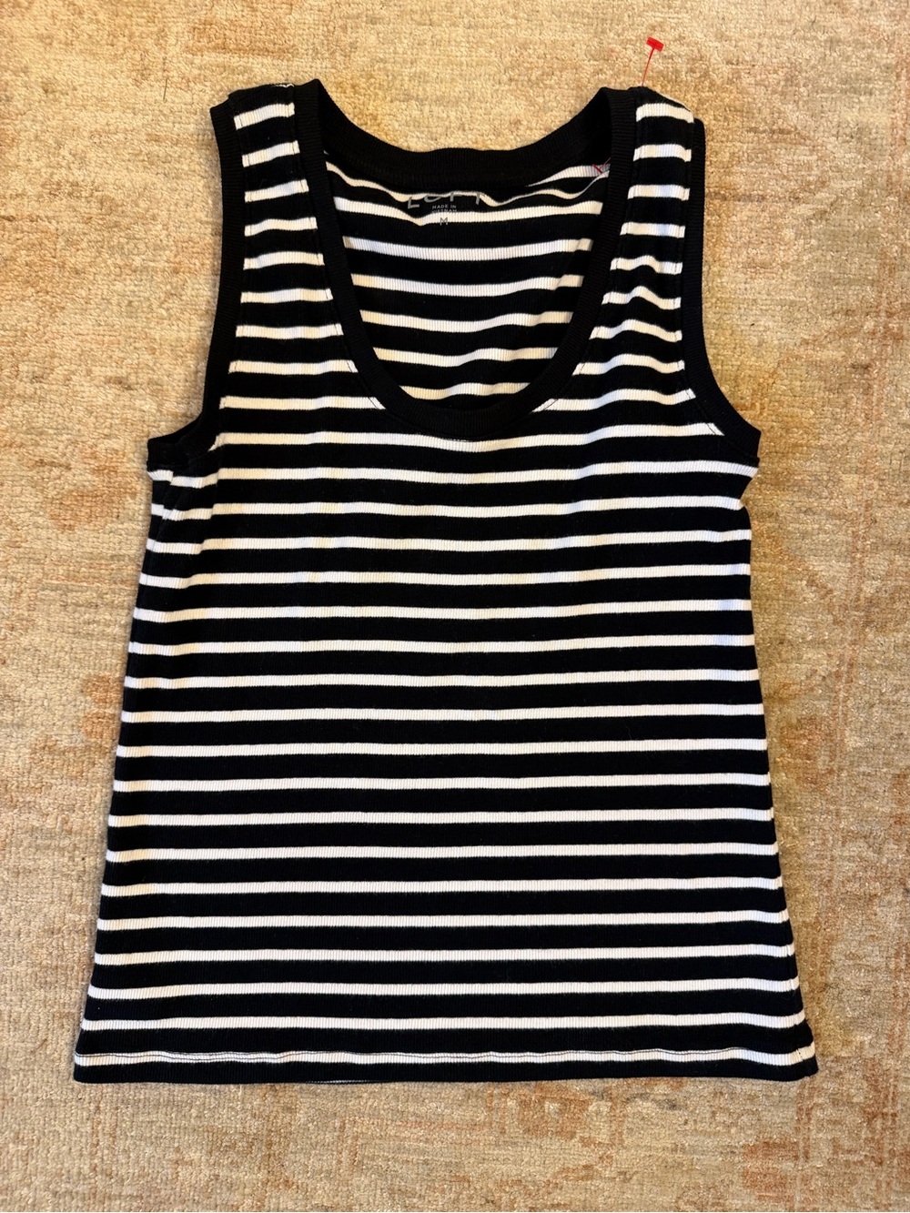 LOFT Black and White Striped Scoop-Neck Tank